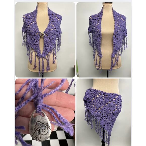 VTG Crocheted Shawl OOAK Handmade Lavender Purple Boho Wrap Hippie Fairy Whimsy - Picture 1 of 12